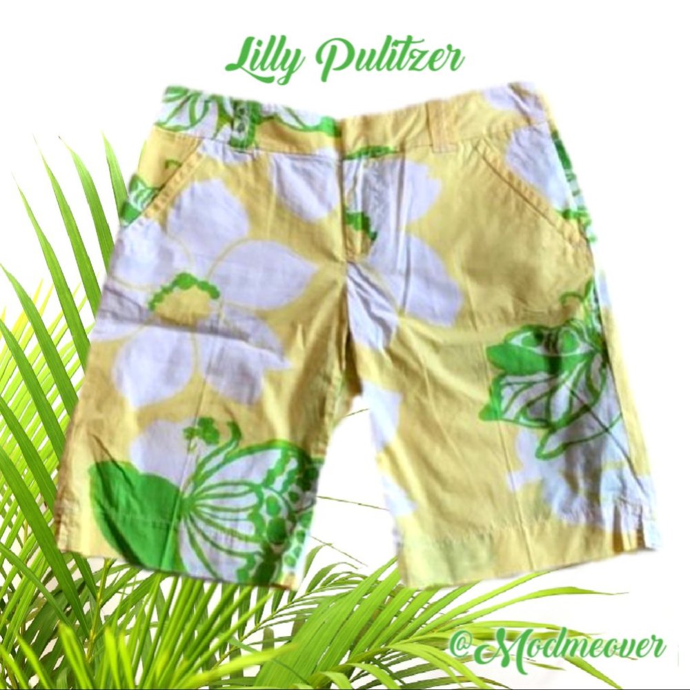 Lilly Pulitzer Yellow & Green Floral Print Shorts - Picture 4 of 14